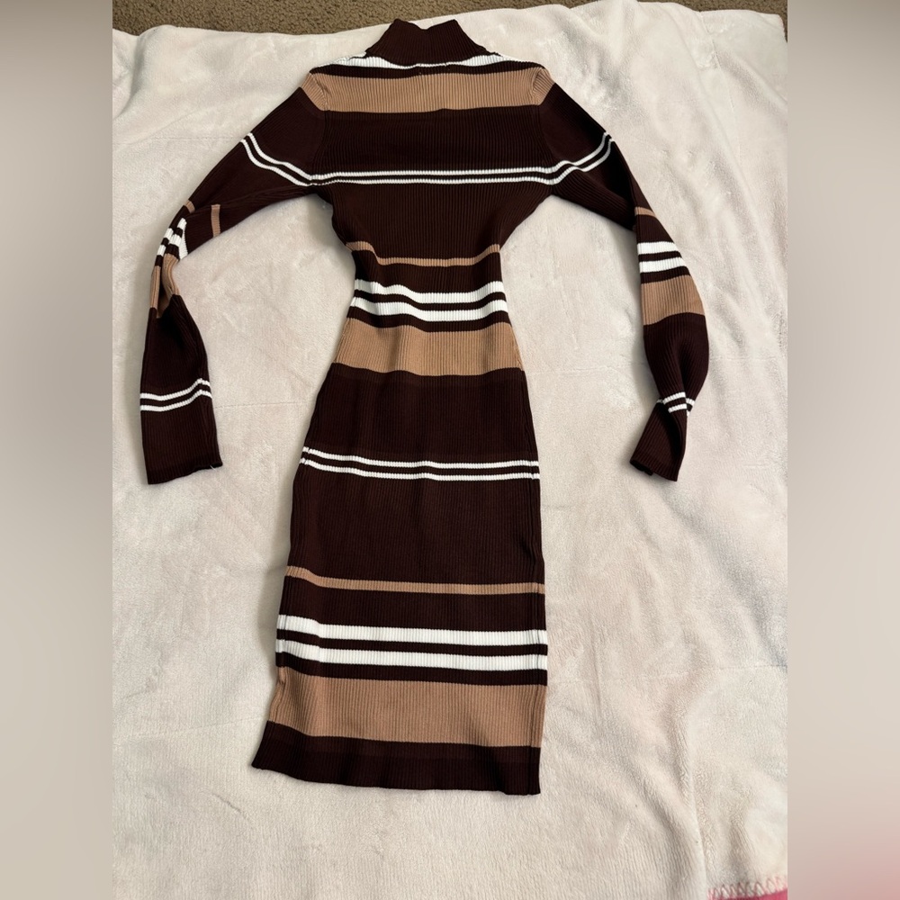 J for Justify Brown Striped Long Sleeve Ribbed Dress - Picture 3 of 3